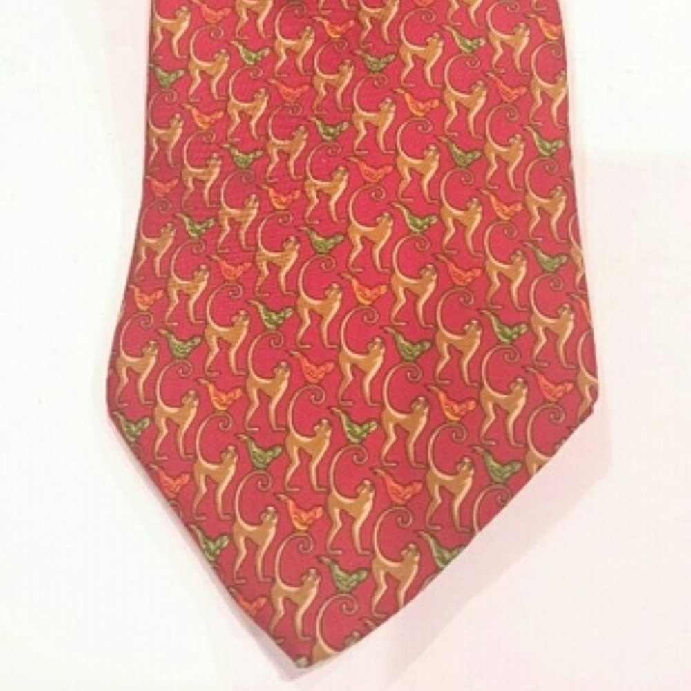Salvatore Ferragamo Mens necktie monkey rooster red mens tie for dress wear